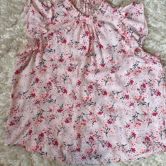 LOFT Pink and Black Flutter Sleeve Ruffled Blouse Size XLP - Picture 6 of 11